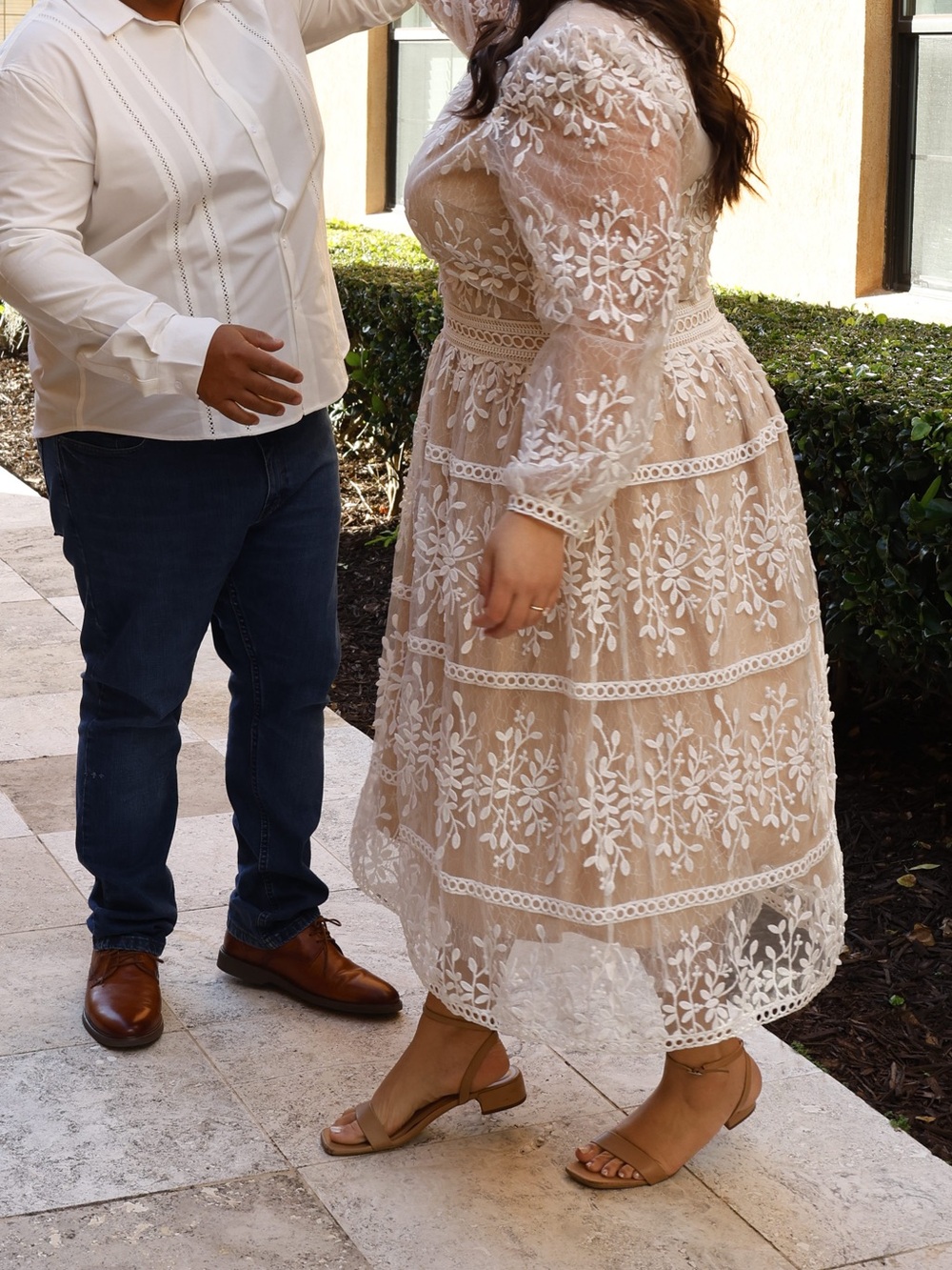 Plus Size White Lace Midi Dress - Bridal shower, rehearsal dinner, engagement - Picture 1 of 4